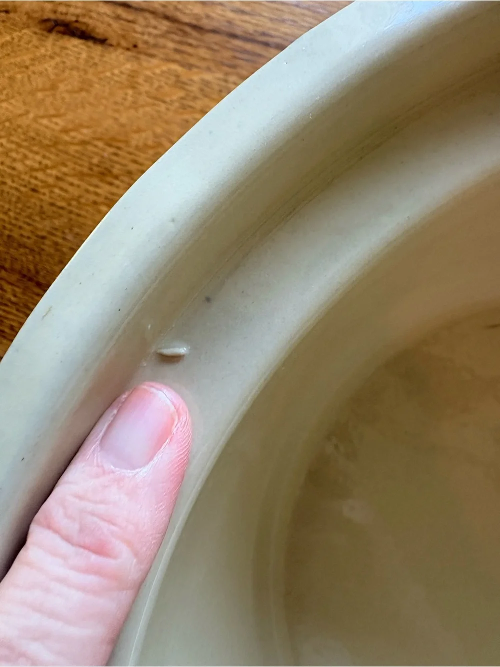 Vintage blue and cream ribbed Rival Crock for crockpot-